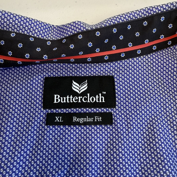 Buttercloth Button Up Shirt Mens Size XL Blue Print Long Sleeve Stretch Soft - Picture 4 of 8